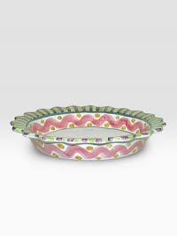 Pure American charm, handcrafted and individually painted by master ceramics artisans in an array of stripes, squiggles and spots. For an especially one-of-a kind touch, each piece bears the hand-placed stamps of the artisans who created it. Dishwasher- and microwave-safe 12 outer diameter; 2 high Made in USA Pure American charm, handcrafted and individually painted by master ceramics artisans in an array of stripes, squiggles and spots. For an especially one-of-a kind touch, each piece bears the hand-placed stamps of the artisans who created it. Dishwasher- and microwave-safe 12 outer diameter; 2 high Made in USA