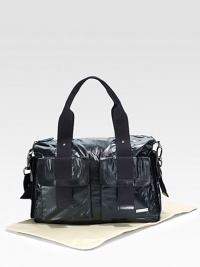 The durable, lightweight Sofia boasts a padded changing mat, brushed silver hardware, and a multitude of organizational pockets.Shoulder straps, 7 dropRemovable, adjustable strap, 16-25Top zip closureFive outer pockets with magnetic closuresIncluded thermo-insulated bottle holderIncluded padded changing matWipe-clean acrylic-coated nylon lining Satin nylon15w X 11h X 6dImported The durable, lightweight Sofia boasts a padded changing mat, brushed silver hardware, and a multitude of organizational pockets.Shoulder straps, 7 dropRemovable, adjustable strap, 16-25Top zip closureFive outer pockets with magnetic closuresIncluded thermo-insulated bottle holderIncluded padded changing matWipe-clean acrylic-coated nylon lining Satin nylon15w X 11h X 6dImported