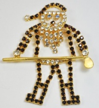 Santa Claus with Golf Club Swarovski Crystal Pin - Navika Holiday Designs Santa Claus with Golf Club Swarovski Crystal Pin - Navika Holiday Designs