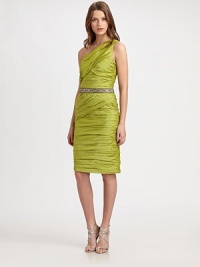 This artfully constructed taffeta style is banded with a glamorous beaded waistband.Asymmetrical necklineSleevelessBeaded waistbandAllover ruchingBack ventConcealed side zipFully linedAbout 25 from natural waistAcetateDry cleanImportedModel shown is 5'11 (180cm) wearing US size 4. This artfully constructed taffeta style is banded with a glamorous beaded waistband.Asymmetrical necklineSleevelessBeaded waistbandAllover ruchingBack ventConcealed side zipFully linedAbout 25 from natural waistAcetateDry cleanImportedModel shown is 5'11 (180cm) wearing US size 4.
