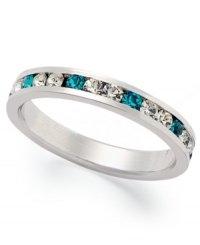 Traditions beautiful stacking ring is perfect when paired with other slim rings, but makes a pretty sparkling statement all its own. Crafted in sterling silver, a thin band features round-cut light blue and clear crystals with Swarovski elements. Size 5-10.