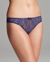 With vintage-inspired lace tulle and ribbon trim, Cosabella's low-rise thong is oh-so-romantic. Style #WHISP0321.