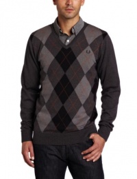Fred Perry Men's Argyle V-Neck Sweater, Graphite Marl/Grey Marl/Navy/Burnt Copper, Medium Fred Perry Men's Argyle V-Neck Sweater, Graphite Marl/Grey Marl/Navy/Burnt Copper, Medium