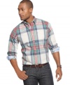 Big plaid adds some bold style to your casual look on this shirt from Tommy Hilfiger.