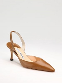 Ultra-supple Nappa leather rendered in a classic slingback shape with a walk able heel.Self-covered heel, 2¾ (70mm) Pointed toe Leather lining and sole Made in ItalyOUR FIT MODEL RECOMMENDS ordering one size up as this style runs small. Ultra-supple Nappa leather rendered in a classic slingback shape with a walk able heel.Self-covered heel, 2¾ (70mm) Pointed toe Leather lining and sole Made in ItalyOUR FIT MODEL RECOMMENDS ordering one size up as this style runs small.
