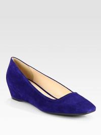 Suede square toe silhouette with slight demi wedge. Self-covered wedge, 1½ (40mm)Suede upperLeather liningRubber solePadded insoleImportedOUR FIT MODEL RECOMMENDS ordering one half size up as this style runs small. Suede square toe silhouette with slight demi wedge. Self-covered wedge, 1½ (40mm)Suede upperLeather liningRubber solePadded insoleImportedOUR FIT MODEL RECOMMENDS ordering one half size up as this style runs small.
