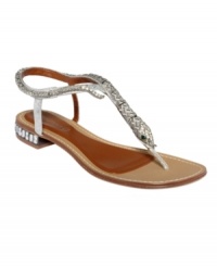 A sparkly serpent slithers around the ankle and down the center of the sexy, unique Barbiera sandals by Boutique 9. A neat row of jewels around the mini heel provides the perfect finishing touch. A sparkly serpent slithers around the ankle and down the center of the sexy, unique Barbiera sandals by Boutique 9. A neat row of jewels around the mini heel provides the perfect finishing touch.
