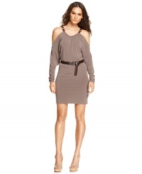 Faux-leather strap & hardware details add edge to this MICHAEL Michael Kors cutout dress for a hot night-on-the-town look! Faux-leather strap & hardware details add edge to this MICHAEL Michael Kors cutout dress for a hot night-on-the-town look!