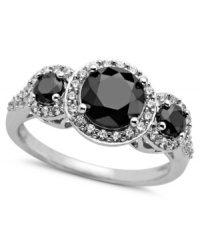 Precision style with a hint of sparkle. Arabella's stunning three-stone ring combines round-cut black (2-7/8 ct. t.w.) and white (3/4 ct. t.w.) Swarovski zirconias in a pretty circular pattern. Set in sterling silver. Size 7. Precision style with a hint of sparkle. Arabella's stunning three-stone ring combines round-cut black (2-7/8 ct. t.w.) and white (3/4 ct. t.w.) Swarovski zirconias in a pretty circular pattern. Set in sterling silver. Size 7.