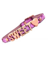 Sweetheart appeal. BCBGeneration's mini affirmation bracelet, crafted from rose gold-tone mixed metal and a pink glittery band, delivers a loving statement-and a stylish one, too. Approximate length: 8 inches. Sweetheart appeal. BCBGeneration's mini affirmation bracelet, crafted from rose gold-tone mixed metal and a pink glittery band, delivers a loving statement-and a stylish one, too. Approximate length: 8 inches.