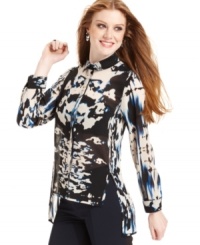 Bar III Front Row's striking top adds the right pop of interest to anything from pants to skirts! Made of semi-sheer fabric and with a flattering high-low hem, it's the perfect layering piece for fall. Bar III Front Row's striking top adds the right pop of interest to anything from pants to skirts! Made of semi-sheer fabric and with a flattering high-low hem, it's the perfect layering piece for fall.