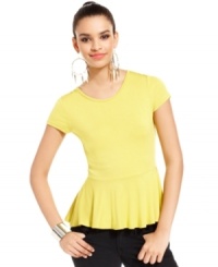 A ruffled peplum hem adds a fashion-forward flair to this otherwise basic Bar III top -- a stylish spin on a staple! A ruffled peplum hem adds a fashion-forward flair to this otherwise basic Bar III top -- a stylish spin on a staple!