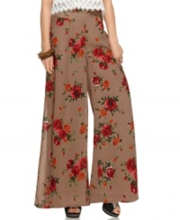 Flaunt your boho spirit with Bar III's floral-printed wide leg pants-- they're super-cute for the season! Flaunt your boho spirit with Bar III's floral-printed wide leg pants-- they're super-cute for the season!
