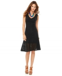 Maggy London's crocheted dress is infused with a chic, carefree attitude and begs to be paired with colorful accessories! Maggy London's crocheted dress is infused with a chic, carefree attitude and begs to be paired with colorful accessories!