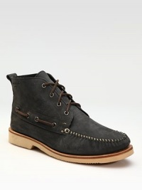 A high-top design with boat shoe detail in brushed, vegetable tanned Italian leather with a comfortable leather footbed. Leather laces Padded insole Distressed crepe/rubber sole Imported A high-top design with boat shoe detail in brushed, vegetable tanned Italian leather with a comfortable leather footbed. Leather laces Padded insole Distressed crepe/rubber sole Imported