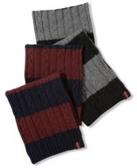 Big, brawny rugby stripes aren't just for rugby shirts anymore. Here, Tommy Hilfiger puts them to excellent use on this season's chunky cabled scarf. Big, brawny rugby stripes aren't just for rugby shirts anymore. Here, Tommy Hilfiger puts them to excellent use on this season's chunky cabled scarf.