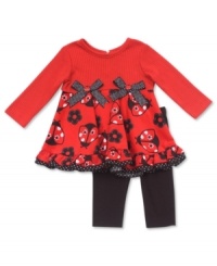 She'll be the cutest little bug around in this adorable ladybug tunic and legging set from Rare Editions. She'll be the cutest little bug around in this adorable ladybug tunic and legging set from Rare Editions.