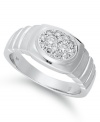Wedded bliss. This perfectly sophisticated men's ring by Prestige Unity features round-cut diamonds (1/4 ct. t.w.) in a chic, oval shape. Set in 10k white gold.