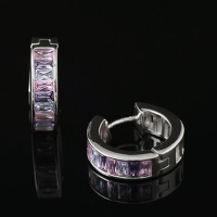 Sterling Silver Swarovski Crystal Pink Purple Lavender Hoop Huggie Earrings (1.8 cm diameter) Sterling Silver Swarovski Crystal Pink Purple Lavender Hoop Huggie Earrings (1.8 cm diameter)