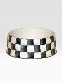 A charming enamel dish features a heavy-gauge steel underbody that's strong enough to withstand the mealtime antics of the hungriest hounds, and hand-painted checks are fashionable enough for your most finicky felines. Bronzed stainless steel rim 40-ounce capacity 3¼H X 8½ diam. Hand wash Imported A charming enamel dish features a heavy-gauge steel underbody that's strong enough to withstand the mealtime antics of the hungriest hounds, and hand-painted checks are fashionable enough for your most finicky felines. Bronzed stainless steel rim 40-ounce capacity 3¼H X 8½ diam. Hand wash Imported