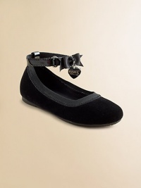 The richness of velvet with a shiny patent ankle strap adds up to a delightfully graceful style.Velvet upperGrip tape close patent ankle strap with bow and charmElastic edgingMicrosuede liningPadded insoleRubber composite soleImported The richness of velvet with a shiny patent ankle strap adds up to a delightfully graceful style.Velvet upperGrip tape close patent ankle strap with bow and charmElastic edgingMicrosuede liningPadded insoleRubber composite soleImported
