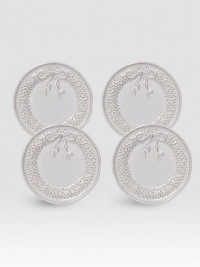 A gift-boxed set of delightful ceramic plates are handcrafted with intricate wreath detail, ideal for holiday giving or entertaining. Set of 4 Arrives in a gift box Each, 6½ diam. Dishwasher safe Imported A gift-boxed set of delightful ceramic plates are handcrafted with intricate wreath detail, ideal for holiday giving or entertaining. Set of 4 Arrives in a gift box Each, 6½ diam. Dishwasher safe Imported