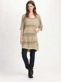 Casual-cool scoopneck with short dolman sleeves and an on-trend hi-low hem. ScoopneckShort dolman sleevesPull-on styleHi-low hemAbout 16 from natural waistSilk trim45% cotton/25% modal/24% polyester/6% rayonHand washMade in USA of imported fabricModel shown is 5'9½ (176cm) wearing US size 4. Casual-cool scoopneck with short dolman sleeves and an on-trend hi-low hem. ScoopneckShort dolman sleevesPull-on styleHi-low hemAbout 16 from natural waistSilk trim45% cotton/25% modal/24% polyester/6% rayonHand washMade in USA of imported fabricModel shown is 5'9½ (176cm) wearing US size 4.