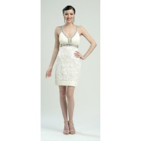 Sue Wong Womens Size 0-14 Ivory Beaded Sleeveless Cocktail Dress