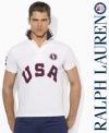 Cut for a trim, modern fit from breathable cotton mesh, a short-sleeved rugby shirt is accented with bold country embroidery, celebrating Team USA's participation in the 2012 Olympics. (Clearance)
