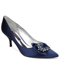 Pointed sophistication. Complete with rhinestone brooch across the vamp, Nina's Blaike evening pumps are the perfect complement to your special night. Pointed sophistication. Complete with rhinestone brooch across the vamp, Nina's Blaike evening pumps are the perfect complement to your special night.