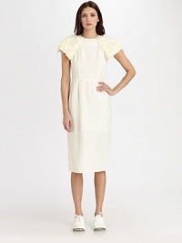 Puffed cap sleeves adorned with allover knit appliqués embellish this minimal silk/wool shift.Jewel necklineCap sleeves with knit appliqéFront and back dartsBack ventConcealed back zipFully linedAbout 28 from natural waist58% wool/42% silkDry cleanImportedModel shown is 5'11 (180cm) wearing US size Small. Puffed cap sleeves adorned with allover knit appliqués embellish this minimal silk/wool shift.Jewel necklineCap sleeves with knit appliqéFront and back dartsBack ventConcealed back zipFully linedAbout 28 from natural waist58% wool/42% silkDry cleanImportedModel shown is 5'11 (180cm) wearing US size Small.