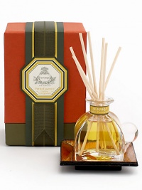 Presented in a beautiful, hand-blown Italian crystal perfume bottle with a glass stopper, AGRARIA Golden Pomegranate AirEssence is filled with a special formulation of a unique Golden Pomegranate fragrance oil, a joyful infusion of pomegranate and pink grapefruit built on a foundation of garden ivy and sandalwood. Exact miniatures of the larger AGRARIA AirEssence Elegantly gift-boxed with seven 5-inch bamboo reeds 1.7 oz. Includes tray Presented in a beautiful, hand-blown Italian crystal perfume bottle with a glass stopper, AGRARIA Golden Pomegranate AirEssence is filled with a special formulation of a unique Golden Pomegranate fragrance oil, a joyful infusion of pomegranate and pink grapefruit built on a foundation of garden ivy and sandalwood. Exact miniatures of the larger AGRARIA AirEssence Elegantly gift-boxed with seven 5-inch bamboo reeds 1.7 oz. Includes tray