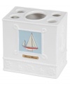 Set sail for uncharted bath decor with this nautical-themed toothbrush holder from Creative Bath. Emblazoned with a seafaring schooner, this charming piece docks beautifully in any bathroom.