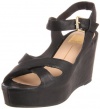 Dolce Vita Women's Eileen Wedge Sandal,Black Leather,7.5 M US