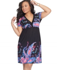 Celebrate warmer temps with Ruby Rox's short sleeve plus size dress, defined by a flattering empire waist. Celebrate warmer temps with Ruby Rox's short sleeve plus size dress, defined by a flattering empire waist.