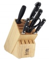 Quality and craftsmanship sure to make the cut in your kitchen, this block set is the complete package for the true connoisseur. Every piece is built with exceptional precision for a consistent blade angle and superior balance. Lifetime warranty.