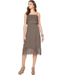 Laser-cut eyelet adds an edge to this otherwise sweet lace Kensie midi dress -- perfect for spring day-to-night style! Laser-cut eyelet adds an edge to this otherwise sweet lace Kensie midi dress -- perfect for spring day-to-night style!