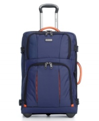 Get out of dodge for a day or extended break with this lightweight and easy-to-manage upright from Kenneth Cole. The streamlined design includes large, fully-lined exterior pockets that expand with a bright orange interior. Zippered lids expand for additional storage space, and ergonomic and comfortable soft grip handles make every trip more comfortable. Limited lifetime warranty. Get out of dodge for a day or extended break with this lightweight and easy-to-manage upright from Kenneth Cole. The streamlined design includes large, fully-lined exterior pockets that expand with a bright orange interior. Zippered lids expand for additional storage space, and ergonomic and comfortable soft grip handles make every trip more comfortable. Limited lifetime warranty.