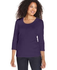 Karen Scott's basic tee comes in a variety of go-with-anything colors that instantly balance your wardrobe. At a price that's nice, you can afford more than one! Karen Scott's basic tee comes in a variety of go-with-anything colors that instantly balance your wardrobe. At a price that's nice, you can afford more than one!