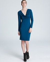 A sophisticated Jean Paul Gaultier dress does double duty, wowing at your desk and the dinner table with its brilliant hue and sleek lines. Luxe leather booties lends downtown edge. A sophisticated Jean Paul Gaultier dress does double duty, wowing at your desk and the dinner table with its brilliant hue and sleek lines. Luxe leather booties lends downtown edge.