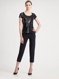 Shimmering allover pailettes add sparkle to this classic tee silhouette.ScoopneckShort sleevesPolyesterDry cleanMade in Italy of imported fabricModel shown is 5'10 (177cm) wearing US size 4. Shimmering allover pailettes add sparkle to this classic tee silhouette.ScoopneckShort sleevesPolyesterDry cleanMade in Italy of imported fabricModel shown is 5'10 (177cm) wearing US size 4.