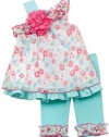 Rare Editions Baby-Girls Aqua Pink Flower 1-Shoulder Capri Set 3M (E664253)