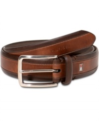 Boost your accessories collection with this classic two-tone leather belt by Tommy Hilfiger. Boost your accessories collection with this classic two-tone leather belt by Tommy Hilfiger.