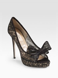 Utterly romantic in silk-trimmed lace with a beautiful big bow at the peep toe.Self-covered heel, 5 (125mm) Self-covered platform, 1¼ (30mm) Compares to a 3¾ heel (95mm) Peep toe Leather lining and sole Padded insole Made in ItalyOUR FIT MODEL RECOMMENDS ordering true size. Utterly romantic in silk-trimmed lace with a beautiful big bow at the peep toe.Self-covered heel, 5 (125mm) Self-covered platform, 1¼ (30mm) Compares to a 3¾ heel (95mm) Peep toe Leather lining and sole Padded insole Made in ItalyOUR FIT MODEL RECOMMENDS ordering true size.