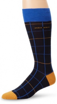 HUGO BOSS Men's Mid Calf Grid Pattern Dress Sock