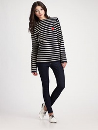 A cozy, oversized silhouette is styled in worsted wool with a wide boatneck and charming embroidered heart detail. About 29 from shoulder to hem Wool; dry clean Imported A cozy, oversized silhouette is styled in worsted wool with a wide boatneck and charming embroidered heart detail. About 29 from shoulder to hem Wool; dry clean Imported