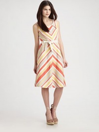Featuring a striking chevron pattern, feminine details and a beloved silhouette, this sheath offers everyday elegance. Pleat detail at necklineSleevelessSelf-tie grosgrain beltBack zipperAbout 43 from shoulder to hemRayonDry cleanImported Model shown is 5'10 (177cm) wearing US size 4. Featuring a striking chevron pattern, feminine details and a beloved silhouette, this sheath offers everyday elegance. Pleat detail at necklineSleevelessSelf-tie grosgrain beltBack zipperAbout 43 from shoulder to hemRayonDry cleanImported Model shown is 5'10 (177cm) wearing US size 4.