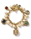 Get the inside track to bold style with this charm bracelet from Carolee, flaunting an eye-catching mix of multi hued stones, pearls, and 14-karat gold plate.