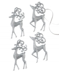 Reindeer a-leaping. Four silver reindeer bound through your tree with a coat of glitter that'll shine bright from any bough. Reindeer a-leaping. Four silver reindeer bound through your tree with a coat of glitter that'll shine bright from any bough.