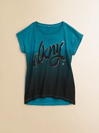 A hip tee for the budding rock star, with a cool ombre effect and sparkly DKNY logo.Jewel necklineShort sleevesHi/lo hemCottonMachine washImported A hip tee for the budding rock star, with a cool ombre effect and sparkly DKNY logo.Jewel necklineShort sleevesHi/lo hemCottonMachine washImported